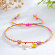 Woven Cross and Heart Charm Bracelet