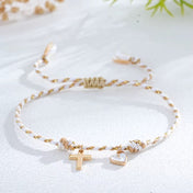 Woven Cross and Heart Charm Bracelet