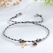 Woven Cross and Heart Charm Bracelet