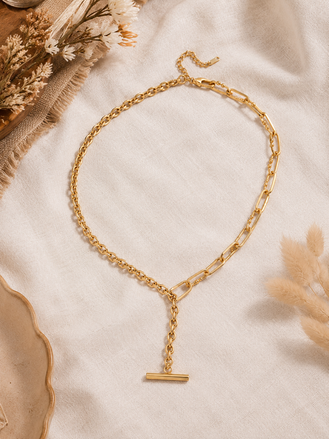 Y Drop Mixed Chain Necklace