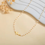 Pearl Beaded Cross Necklace