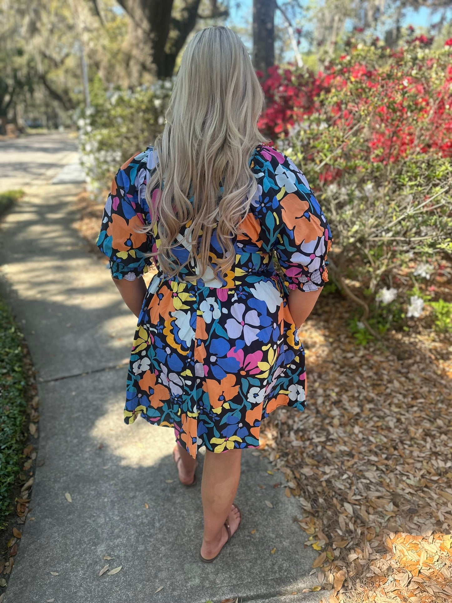 Blue Floral Puff Sleeve Dress RTS