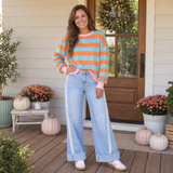 Orange Stripe Shift Top