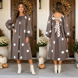 Brown Polka Dot Bow Back Midi Dress