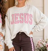 Great Pink Plaid JESUS Sweatshirt