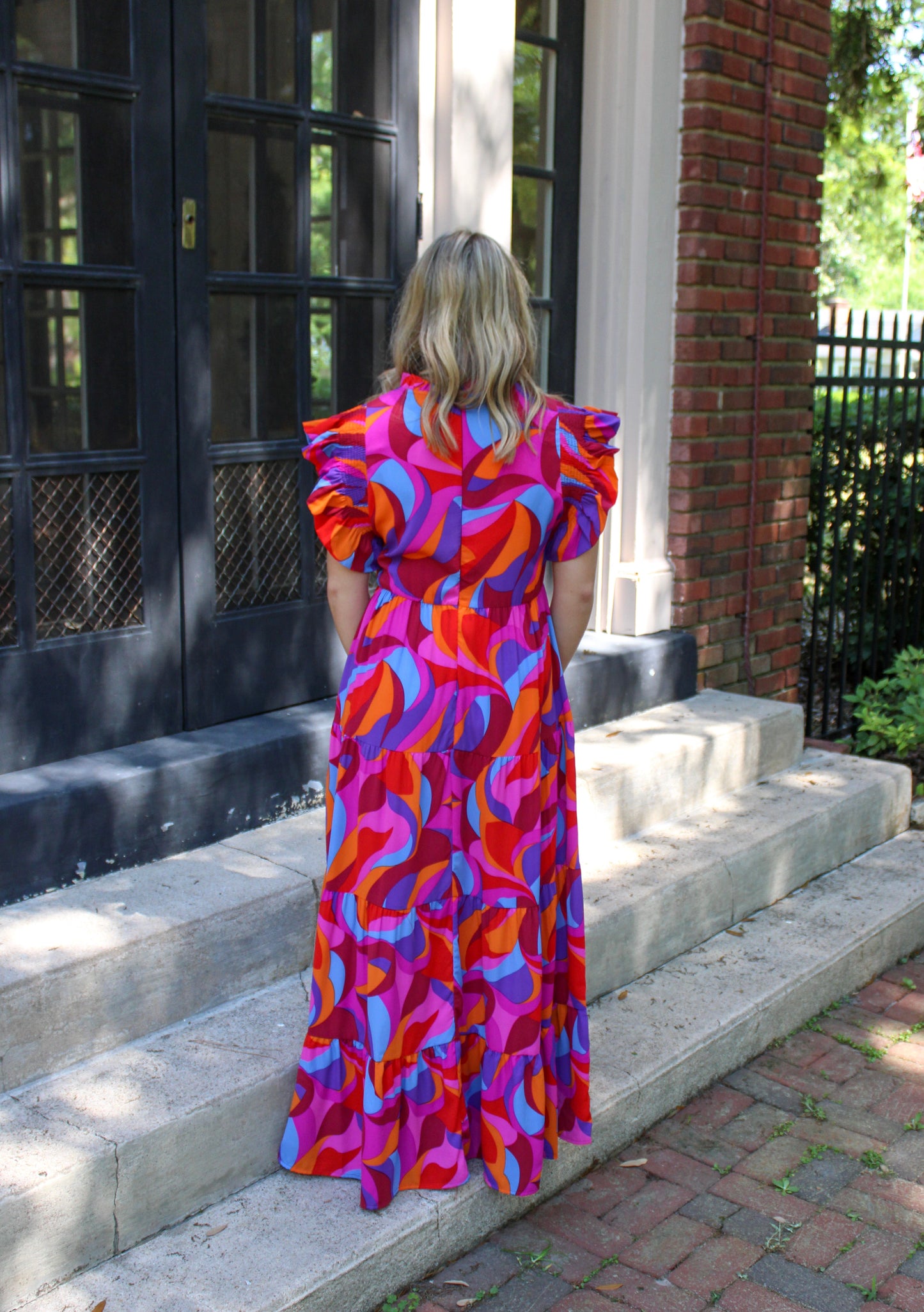 Abstract Flutter Sleeve Dress RTS