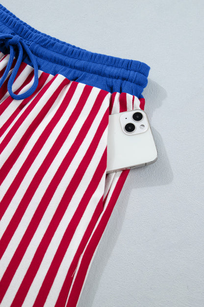 Red Stripe V Neck Shortie Set New RTS
