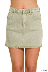 Acid Washed Frayed Hem Skirt Zenana RTS