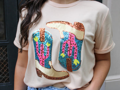 Sequin Boots Tee RTS