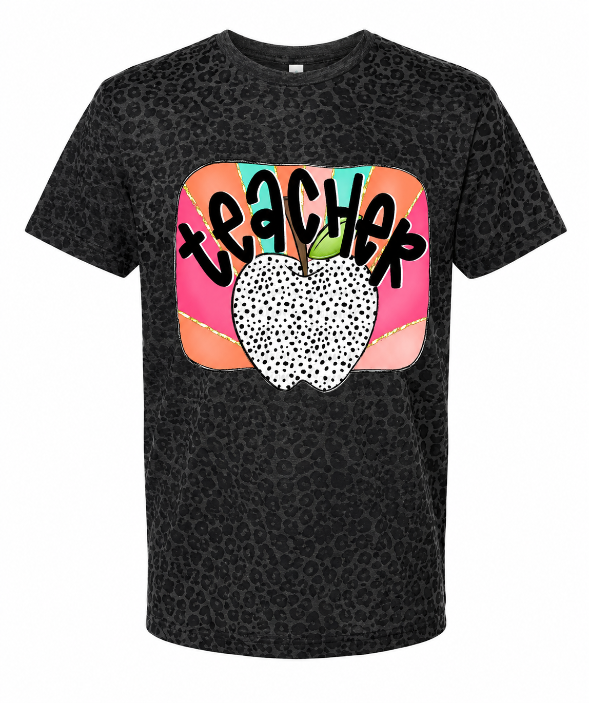 Black Leopard Teacher Apple Tee.