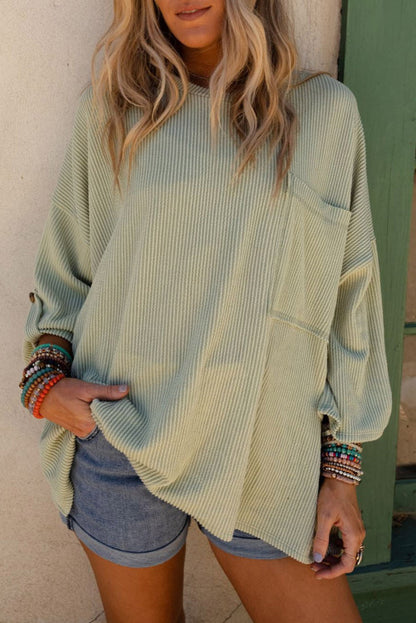 Green Ribbed Oversized Top WS