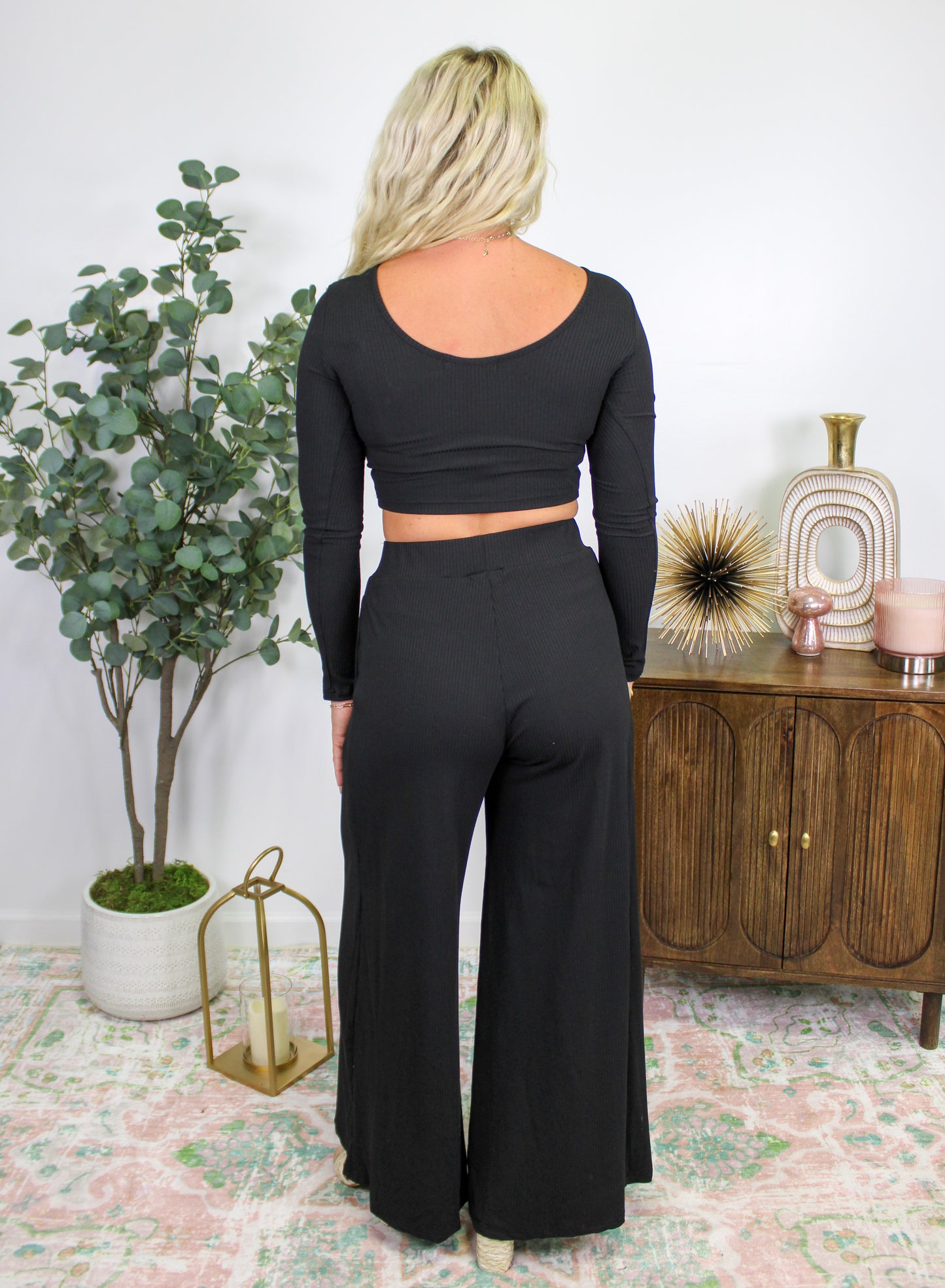 Black Cropped Pants Set RTS