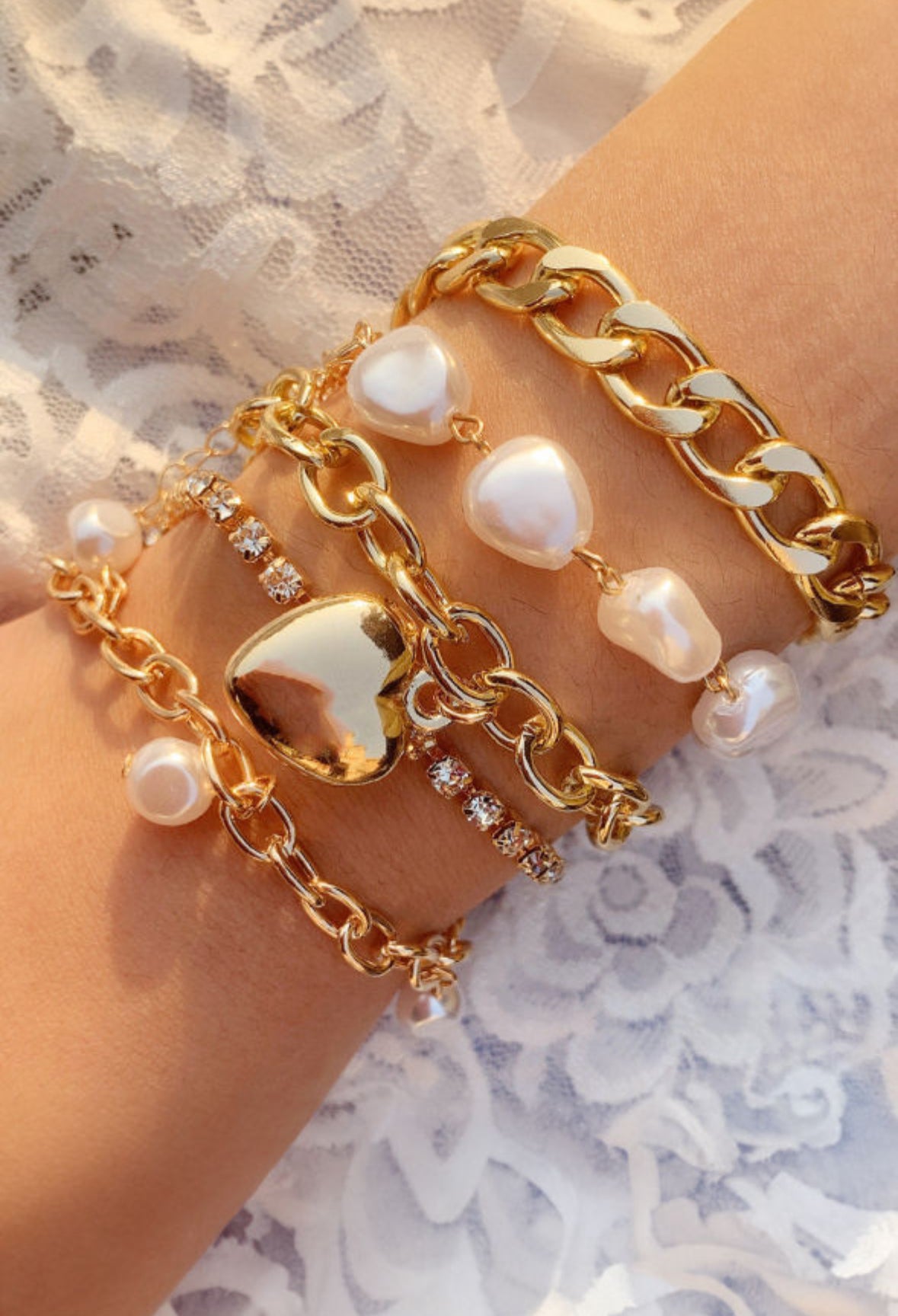 Gold Heart Bracelet Stack RTS