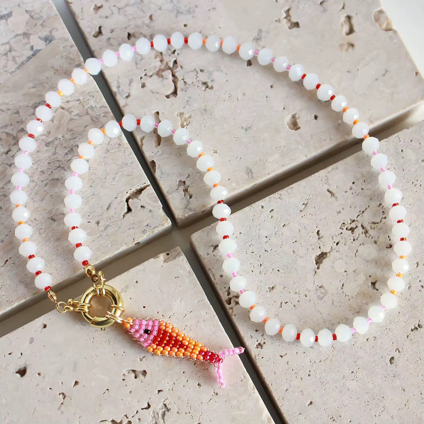 Beaded Fish Charm Necklace