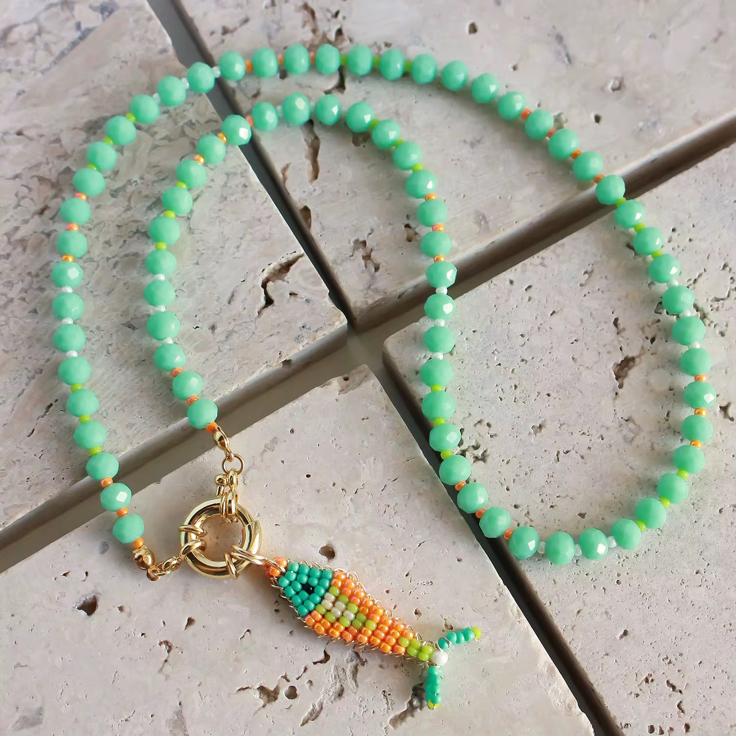 Beaded Fish Charm Necklace
