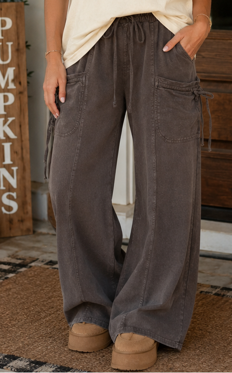 Dark Brown Mineral Wash Cargo Pants