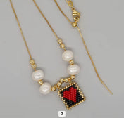 Miyuki Beaded Heart Charm Necklace