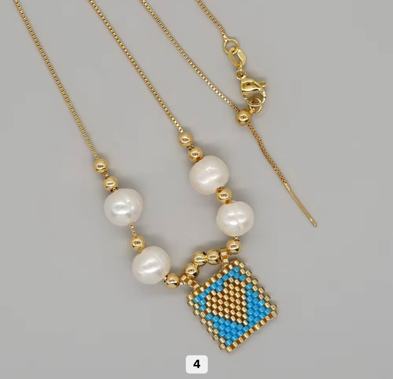 Miyuki Beaded Heart Charm Necklace
