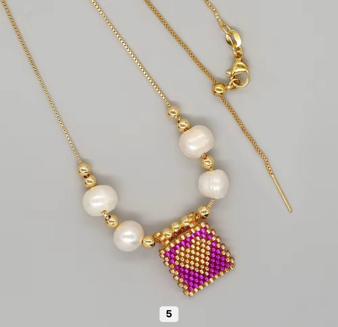 Miyuki Beaded Heart Charm Necklace