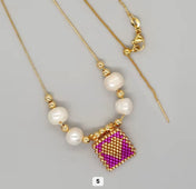 Miyuki Beaded Heart Charm Necklace