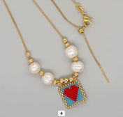 Miyuki Beaded Heart Charm Necklace