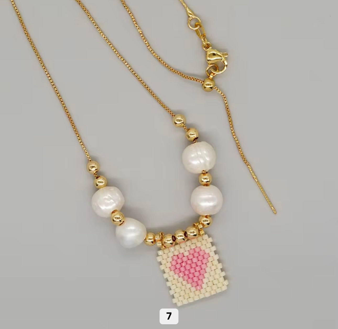 Miyuki Beaded Heart Charm Necklace