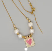 Miyuki Beaded Heart Charm Necklace