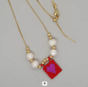 Miyuki Beaded Heart Charm Necklace