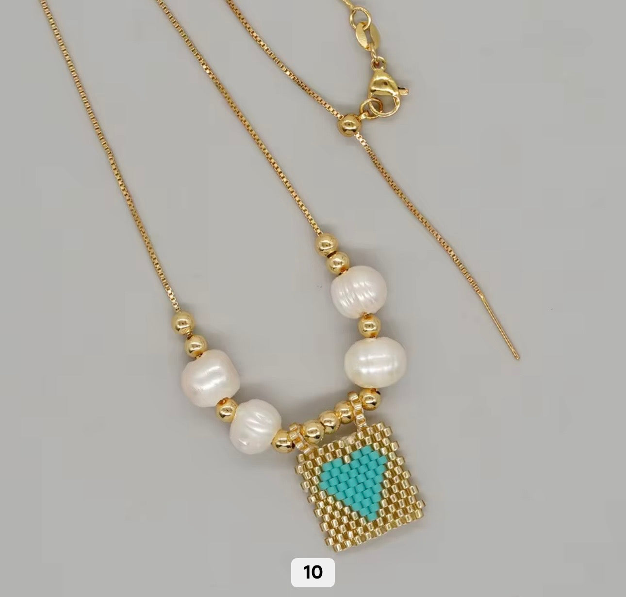 Miyuki Beaded Heart Charm Necklace