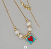Miyuki Beaded Heart Charm Necklace