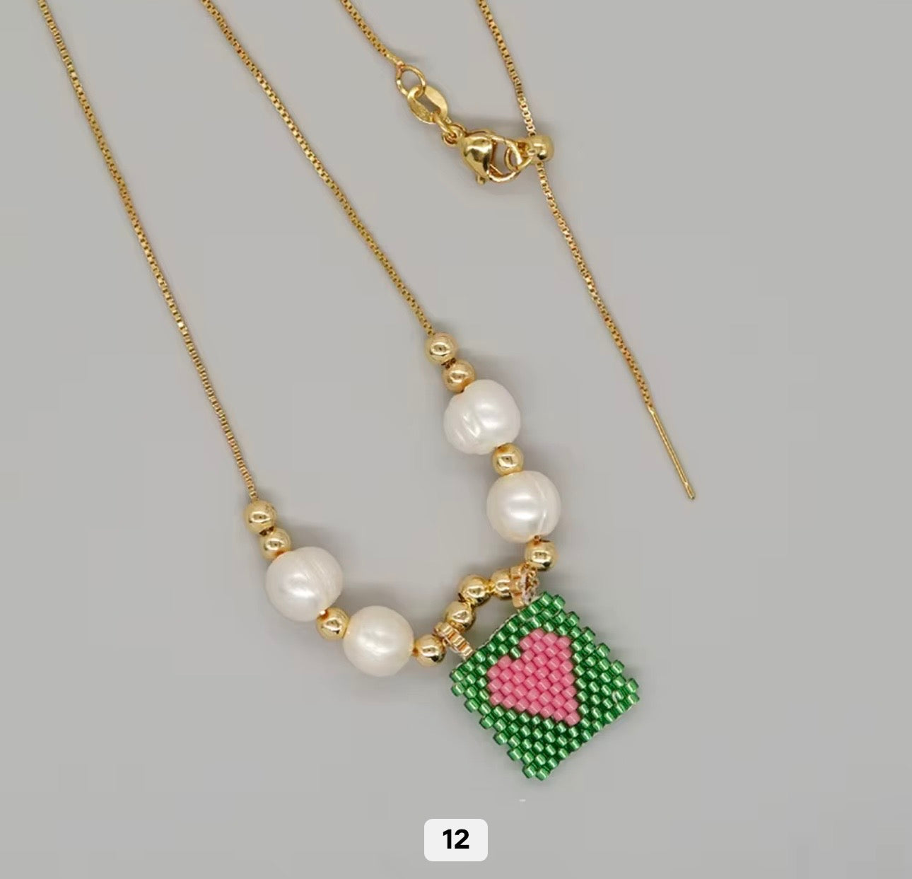 Miyuki Beaded Heart Charm Necklace