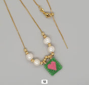 Miyuki Beaded Heart Charm Necklace
