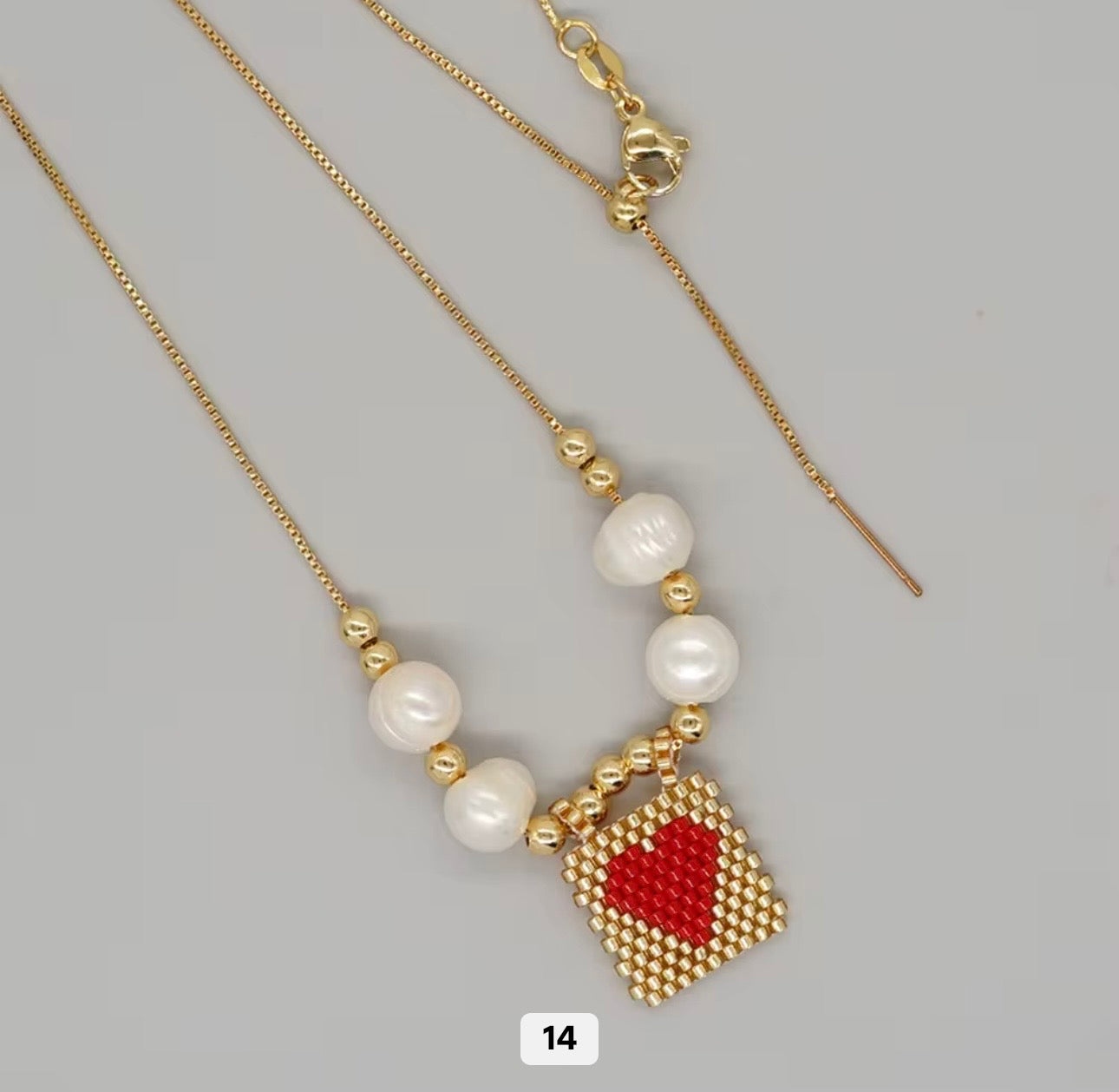 Miyuki Beaded Heart Charm Necklace