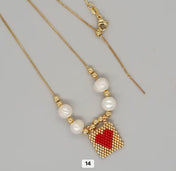 Miyuki Beaded Heart Charm Necklace