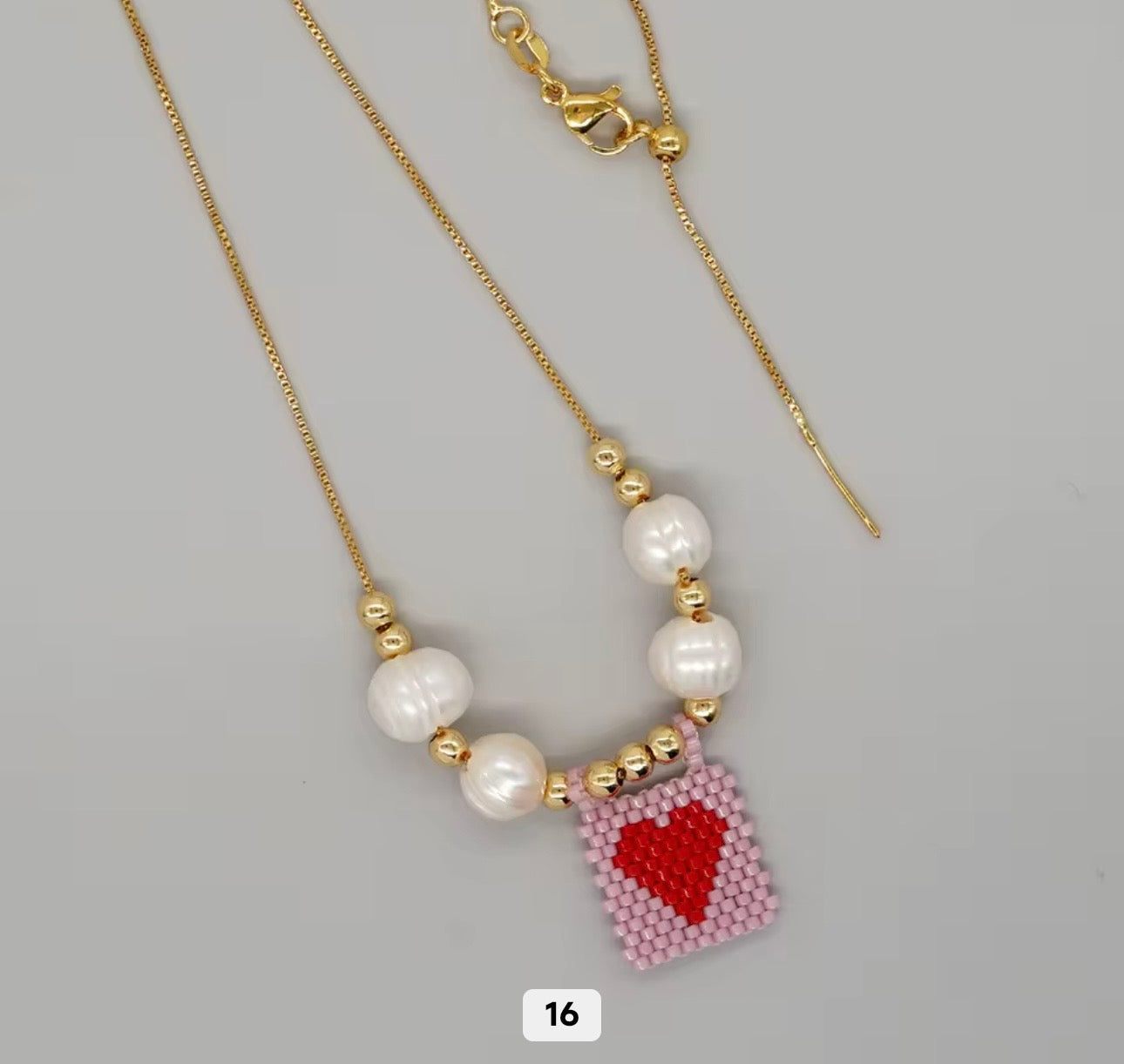 Miyuki Beaded Heart Charm Necklace