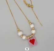 Miyuki Beaded Heart Charm Necklace