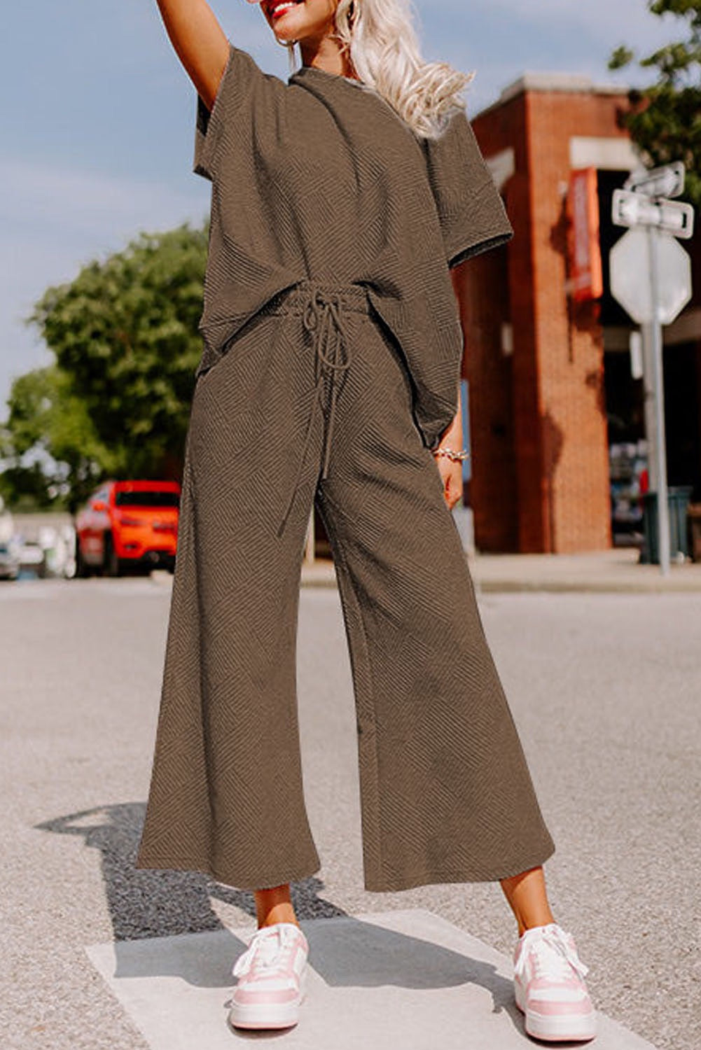 Brown Textured Pants Set RTS