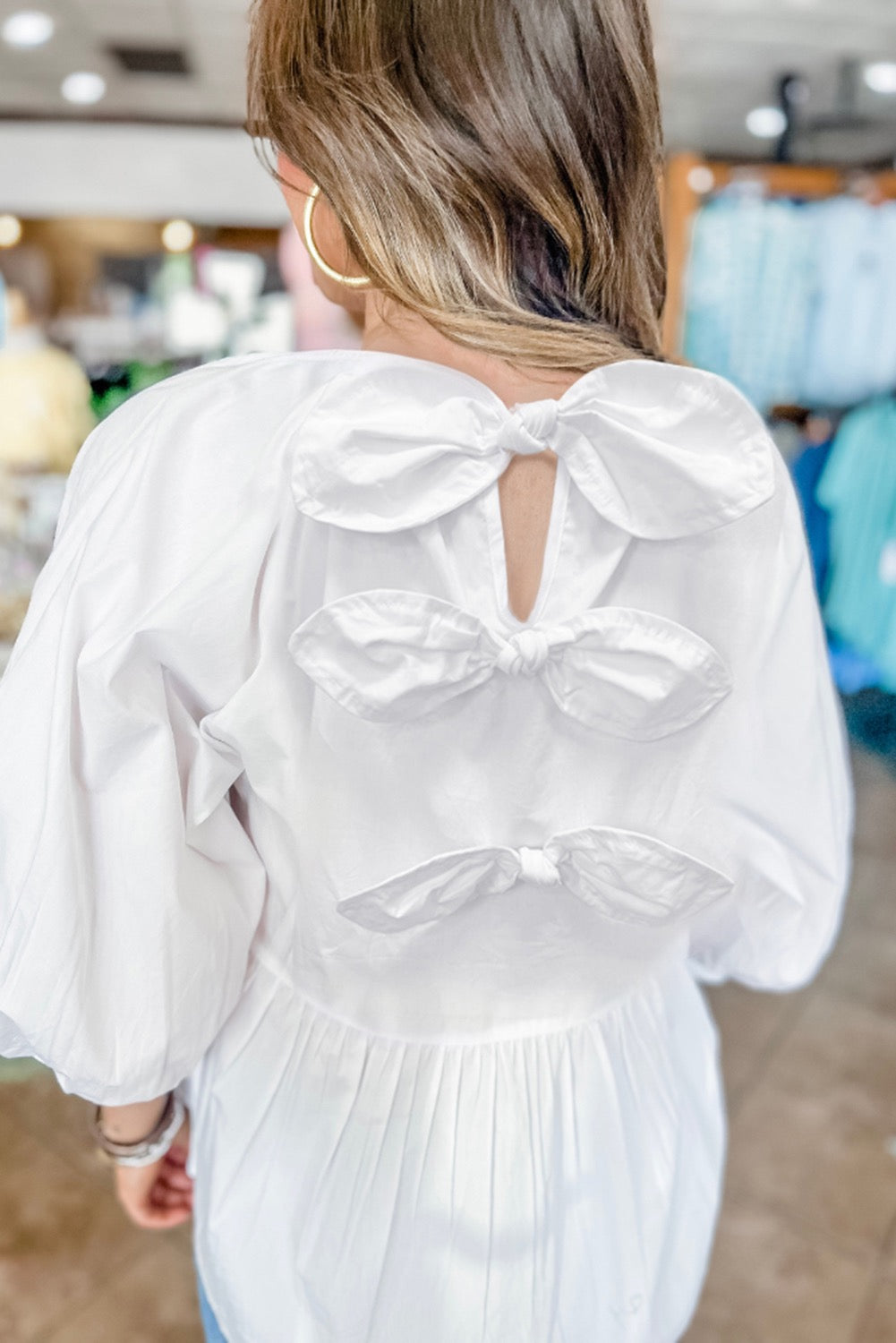 White Bowknot Blouse