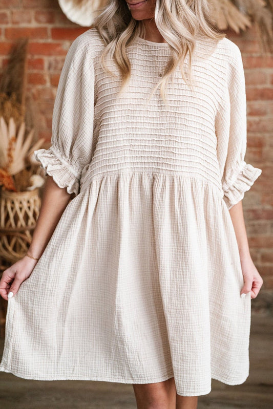 White Textured Ruffled Dress RTS