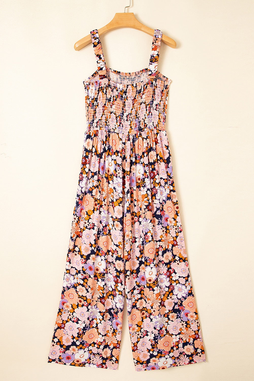 Black Floral Print Smocked Jumpsuit RTS
