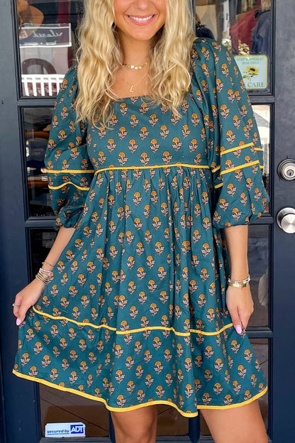 Teal Vintage Floral Dress RTS