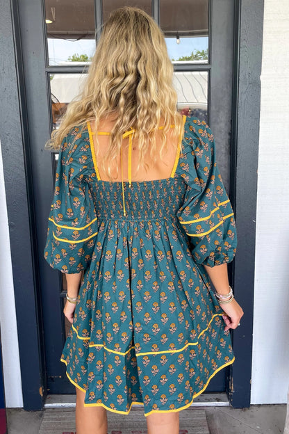 Teal Vintage Floral Dress RTS
