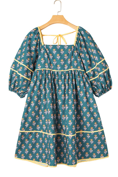 Teal Vintage Floral Dress RTS