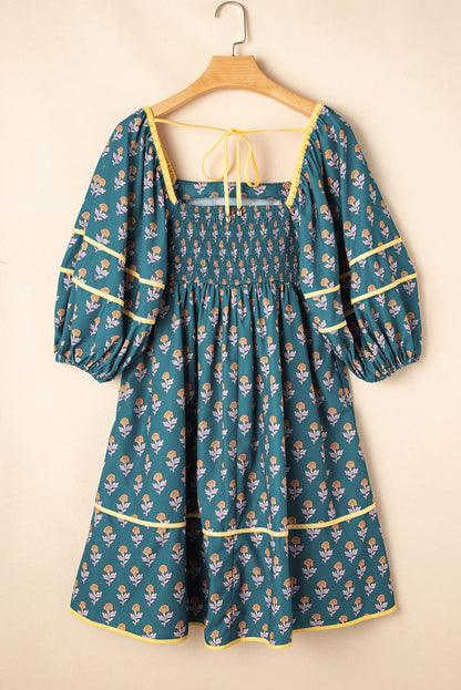Teal Vintage Floral Dress RTS
