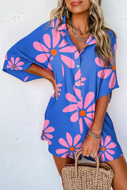 Blue Flower Print Romper RTS