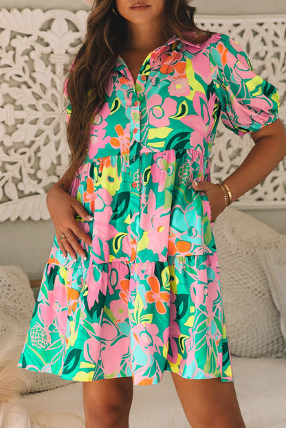 Teal Floral Dress RTS