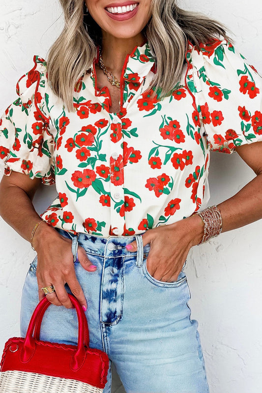 Red Floral Blouse RTS