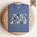 Blue Patchwork Jesus Tee.