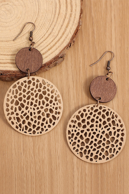 Khaki Hollow Out Wooden Earrings NEW RTS