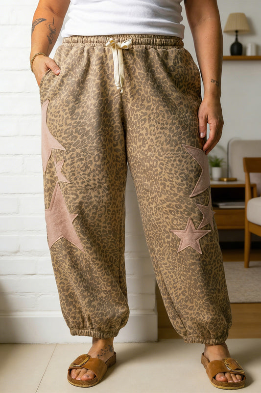 Khaki Plus Leopard Star Pants